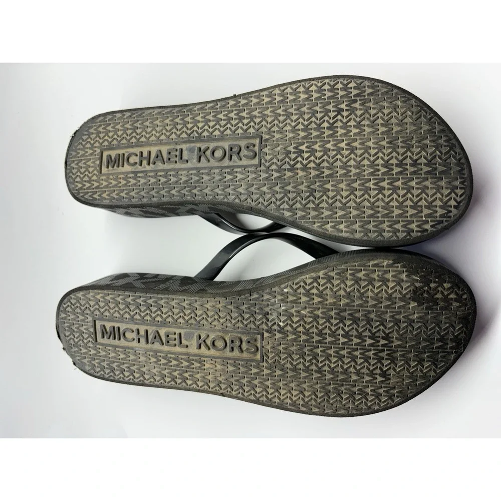 Michael Kors Bedford Platform Flip Flop Women 7 Black Jet Set Signature Low Heel